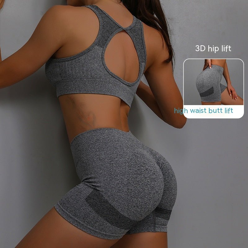 2pcs Sports Fitness Yoga Suit Breathable Hip-lifting Shorts And Hollow Out Back Bra Womens Clothing | Luxury Home Accessories | Heulog Glow