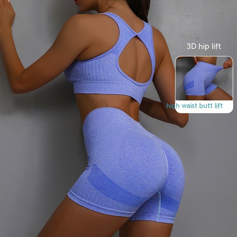 2pcs Sports Fitness Yoga Suit Breathable Hip-lifting Shorts And Hollow Out Back Bra Womens Clothing | Luxury Home Accessories | Heulog Glow