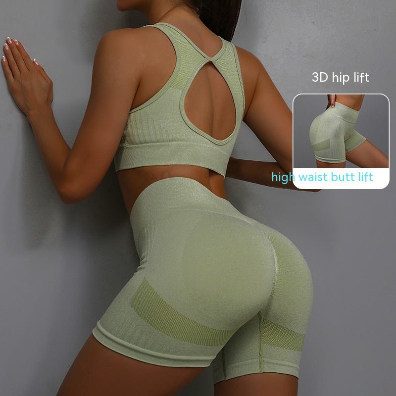 2pcs Sports Fitness Yoga Suit Breathable Hip-lifting Shorts And Hollow Out Back Bra Womens Clothing | Luxury Home Accessories | Heulog Glow