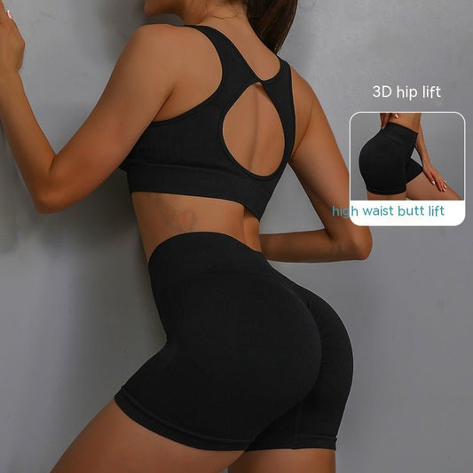2pcs Sports Fitness Yoga Suit Breathable Hip-lifting Shorts And Hollow Out Back Bra Womens Clothing | Luxury Home Accessories | Heulog Glow