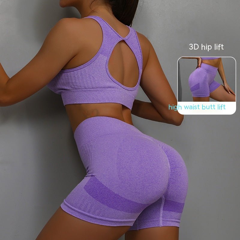 2pcs Sports Fitness Yoga Suit Breathable Hip-lifting Shorts And Hollow Out Back Bra Womens Clothing | Luxury Home Accessories | Heulog Glow