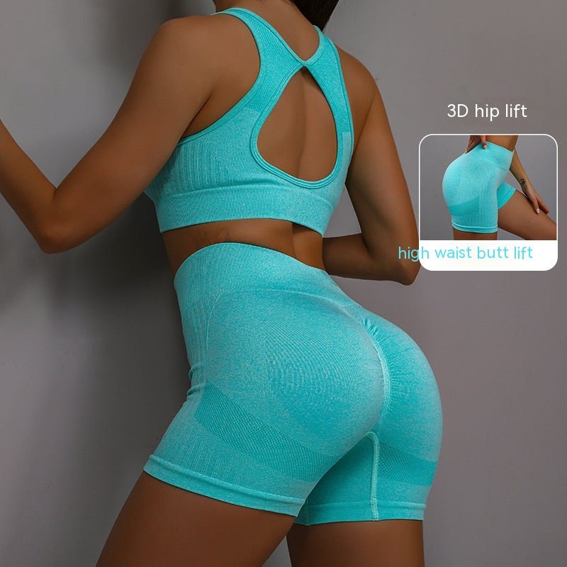 2pcs Sports Fitness Yoga Suit Breathable Hip-lifting Shorts And Hollow Out Back Bra Womens Clothing | Luxury Home Accessories | Heulog Glow