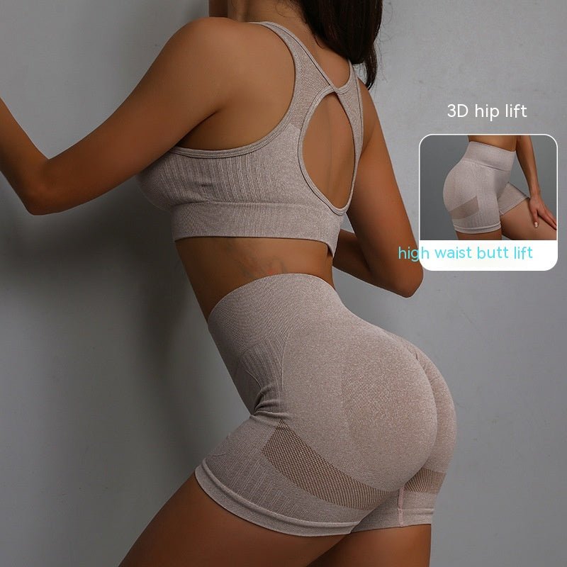 2pcs Sports Fitness Yoga Suit Breathable Hip-lifting Shorts And Hollow Out Back Bra Womens Clothing | Luxury Home Accessories | Heulog Glow