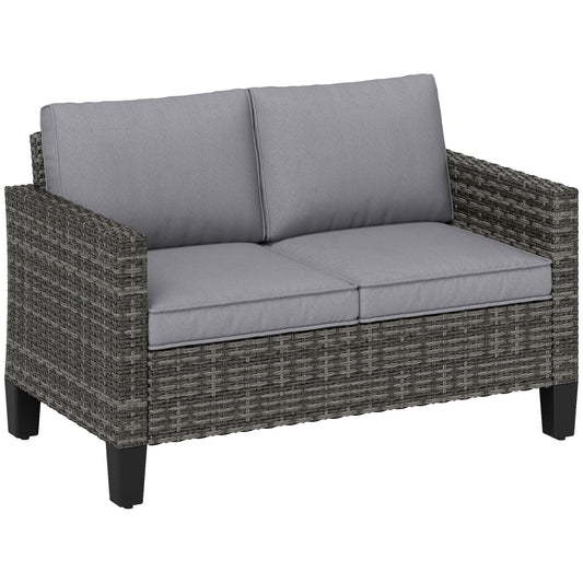 Outsunny Rattan Sofa with Cushions, 2 Seater Garden Furniture