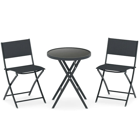 3 Piece Folding Bistro Set Patio Dining Furniture with Breathable Fabric Seat