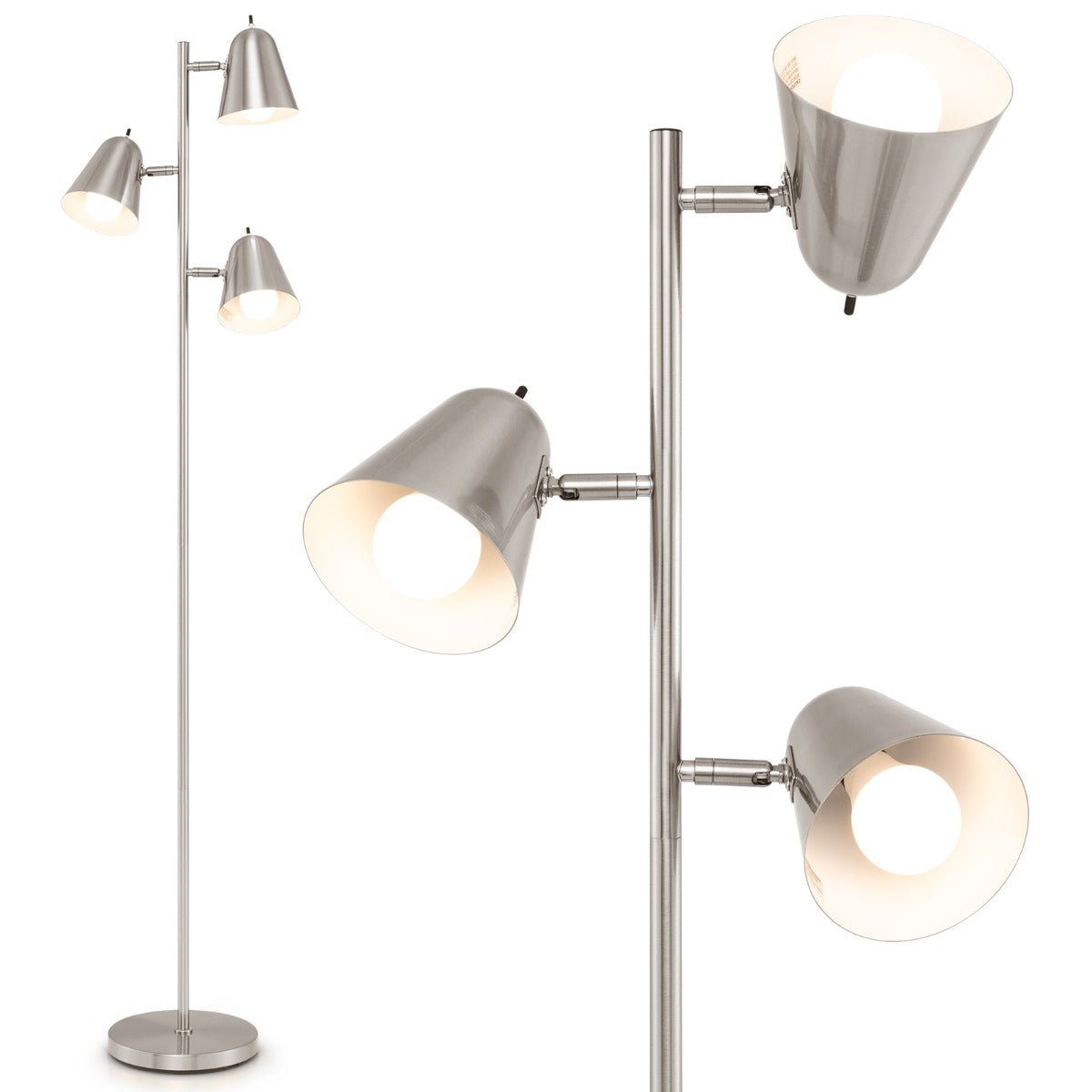 3-Bulb Floor Lamp with 3 E26 A19 Bulbs and Adjustable Lampshades-Golden | Luxury Home Accessories | Heulog Glow
