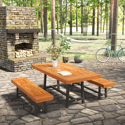 3 Pieces Acacia Wood Picnic Dining Set Outdoor Indoor Furniture Outsunny | Luxury Home Accessories | Heulog Glow