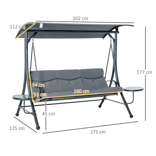 3 Seater Garden Swing Chair & Adjustable Canopy, Cushion & Coffee Tables | Luxury Home Accessories | Heulog Glow