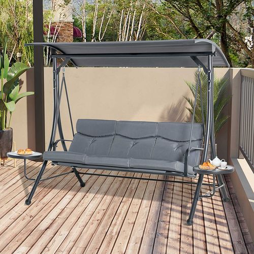 3 Seater Garden Swing Chair & Adjustable Canopy, Cushion & Coffee Tables | Luxury Home Accessories | Heulog Glow