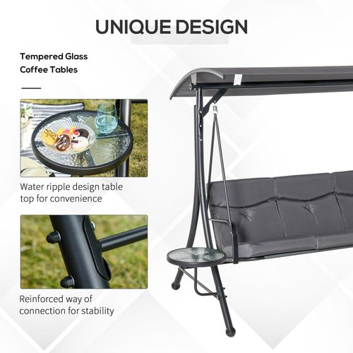 3 Seater Garden Swing Chair & Adjustable Canopy, Cushion & Coffee Tables | Luxury Home Accessories | Heulog Glow