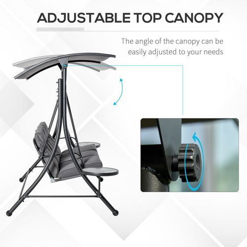 3 Seater Garden Swing Chair & Adjustable Canopy, Cushion & Coffee Tables | Luxury Home Accessories | Heulog Glow