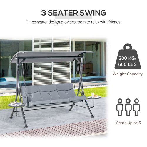 3 Seater Garden Swing Chair & Adjustable Canopy, Cushion & Coffee Tables | Luxury Home Accessories | Heulog Glow