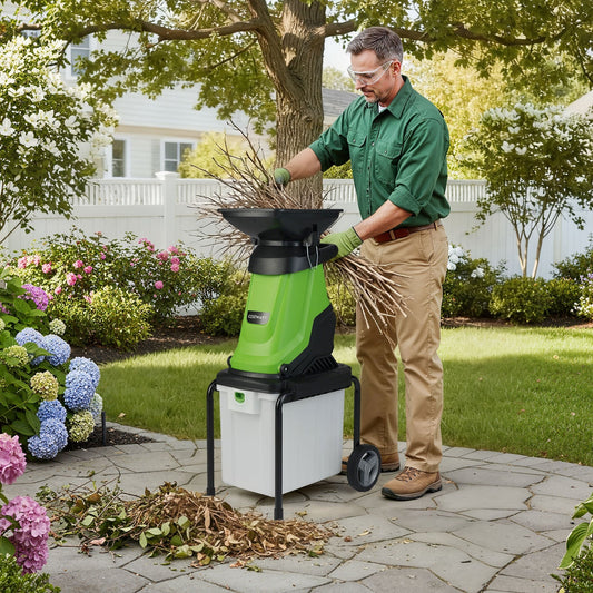 3000 W Electric Wood Chipper with 50 L Collection Bin and Wheels-Green