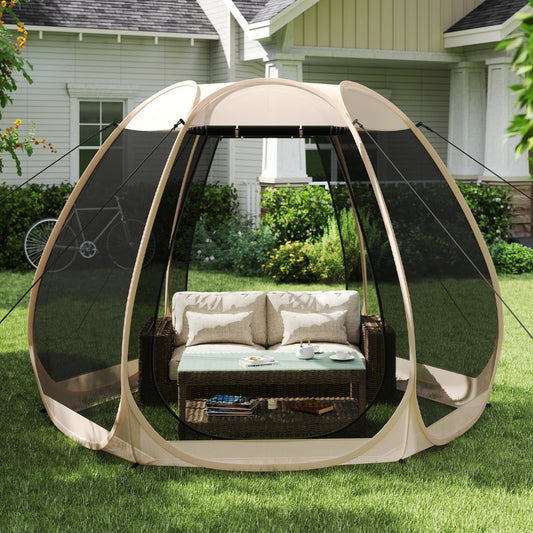 300 X 275 CM Foldable Outdoor Screened Camping Tent Gazebo-Sand Color