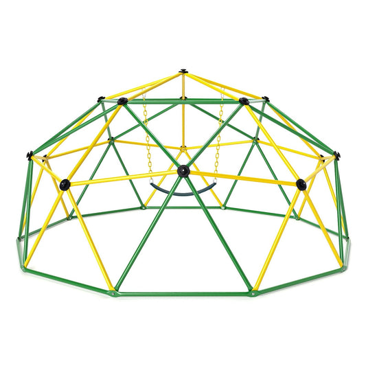 Kids Climbing Dome with Swing Jungle Gym Monkey Bar Playground Set-Green
