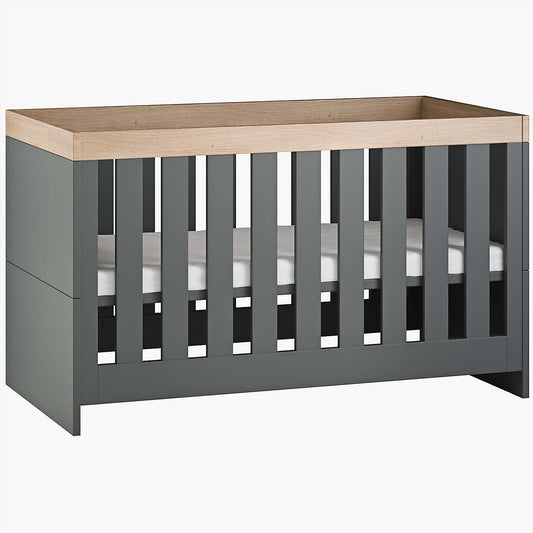 Little Acorns Burlington 2 Piece Nursery Furniture Set with Cot Bed and Dresser - Anthracite Grey & Oak