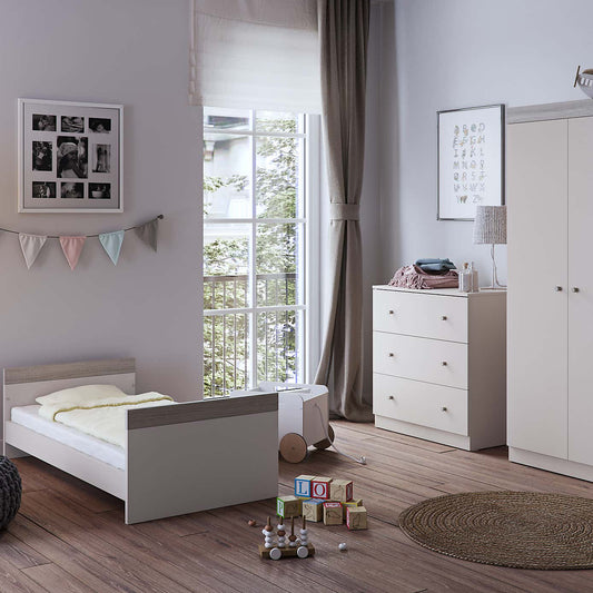 Little Acorns Burlington 3 Piece Nursery Furniture Set with Cot Bed, Dresser and Wardrobe - Cashmere & Grey Ash