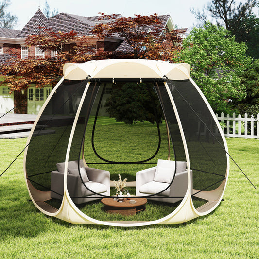 310 X 270 CM Foldable Outdoor Screened Camping Tent Gazebo-Sand Color