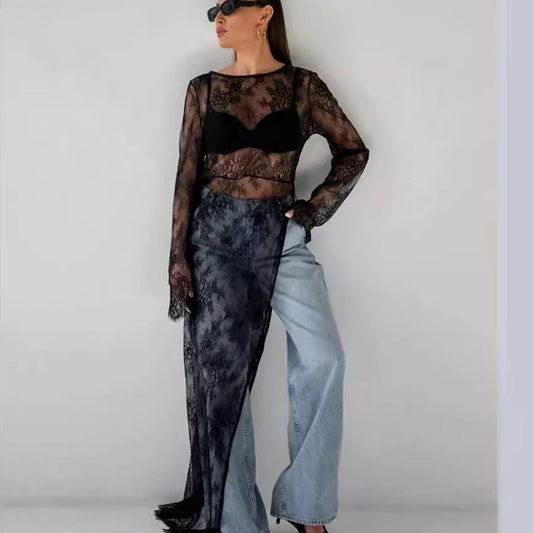 Commuter-style Designer Crew-neck Long-sleeve Blouse