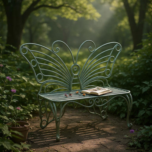 WHITE BUTTERFLY METAL BENCH
