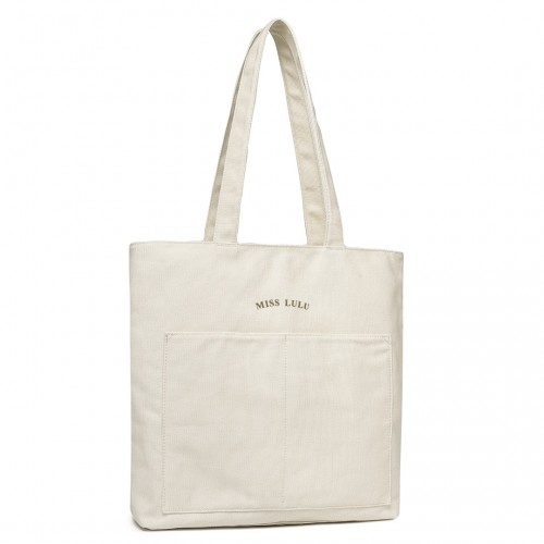 LH2319 - Miss Lulu Large Capacity Canvas Shopping Shoulder Bag - Beige