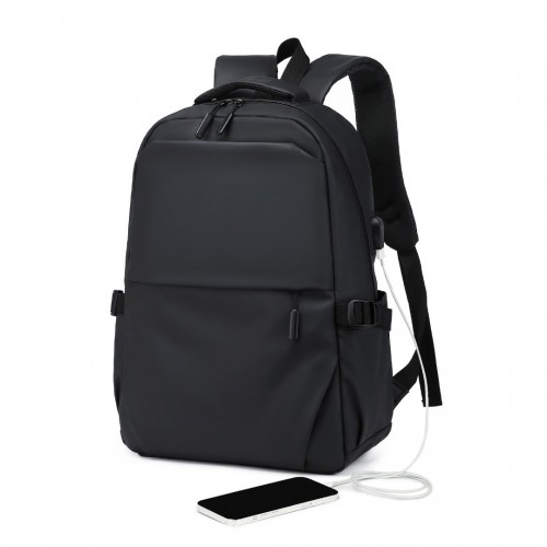 E2329 - Kono Leisure PVC Coated Water-resistant Backpack With USB Charging Port - Black