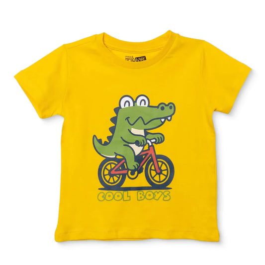 HelloBaby Boys T-shirt Animal Print Crew Neck Short Sleeve - Yellow