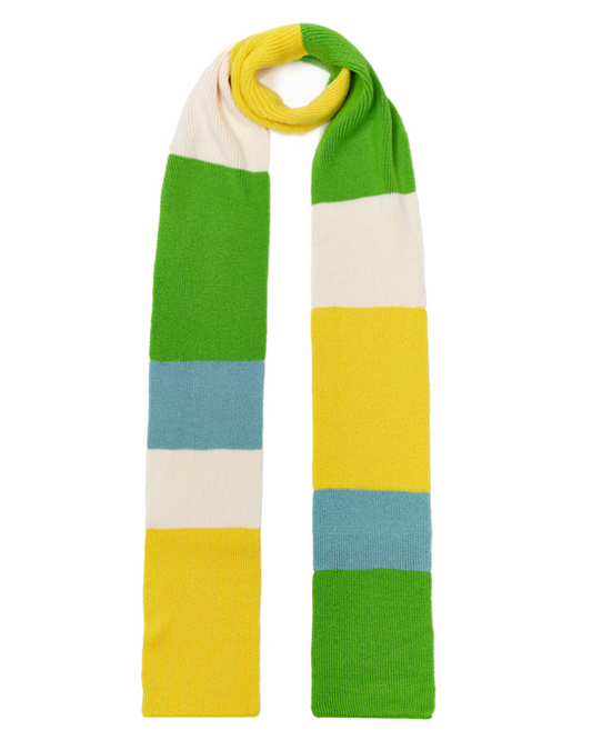 Ribbed Colour Block Wool & Cashmere Scarf Long Green
