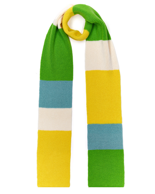 Ribbed Colour Block Wool & Cashmere Scarf Green Men