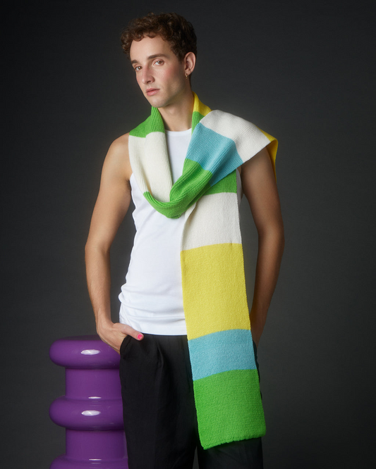 Ribbed Colour Block Wool & Cashmere Scarf Green Men