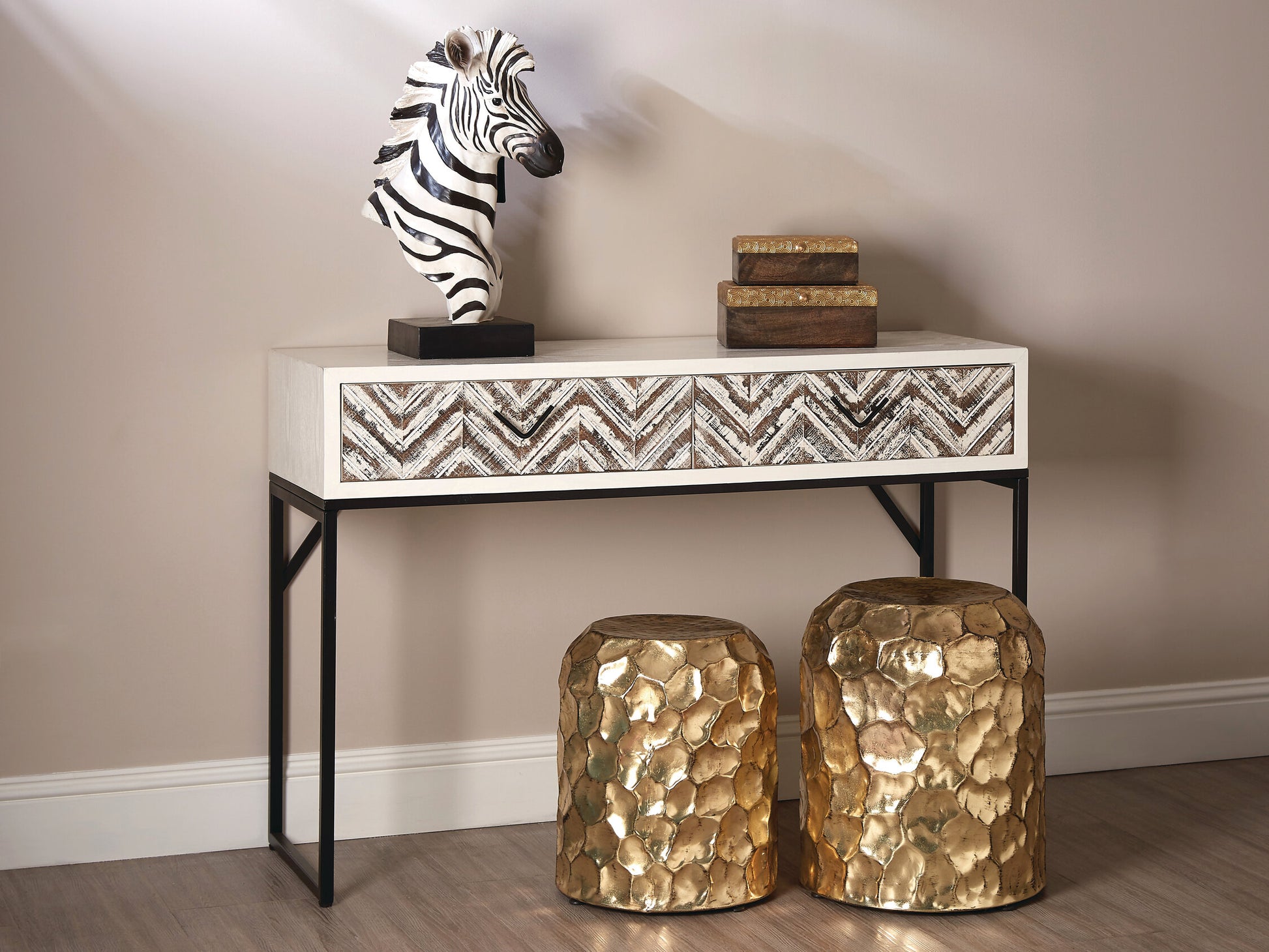 Lombok Rustic Chevron 2 Drawer Console Table
