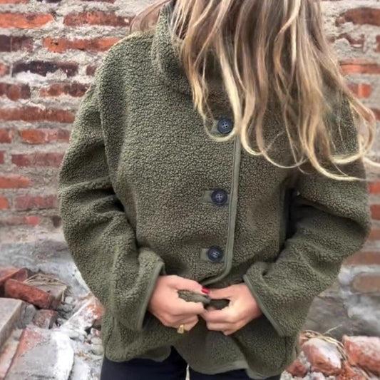 Button Furry Coat Lapel Button Loose And Warm Fleece Shirt