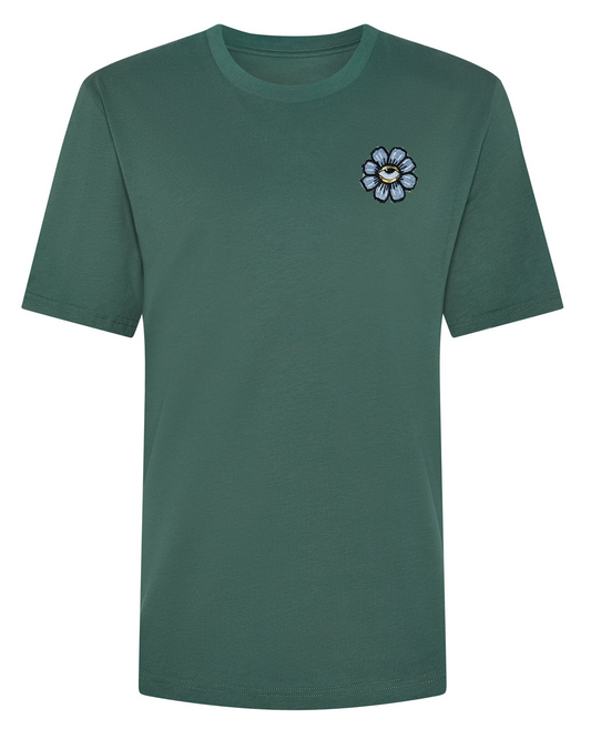 Blue Eyed Flower Upcycled Appliqué T-Shirt Green