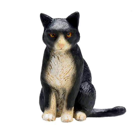 Cat Sitting Black and White Toy Realistic Pet Figurine