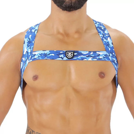 Fetish Elastic Harness Blue Camouflage - Size : XS/S