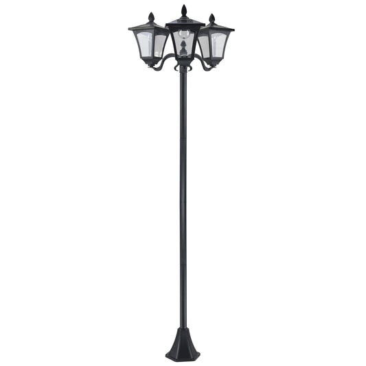 Outsunny 1.8m Traditional Victorian Style 3 Way Head Outdoor Garden Solar Post Lamp Sensor Dimmable LED Lantern Bollard Pathway IP44 – Black