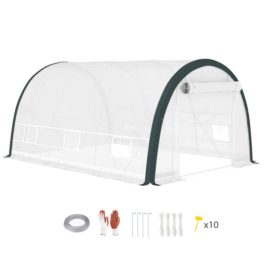 Outsunny Walk-in Tunnel Greenhouse, Upgraded Structure, Mesh Door & Windows