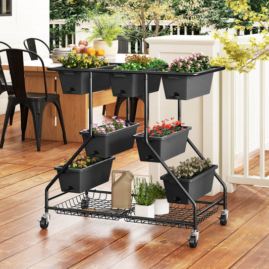 3-Tier Vertical Raised Garden Bed Planter Stand with 7 Planter Boxes-Black
