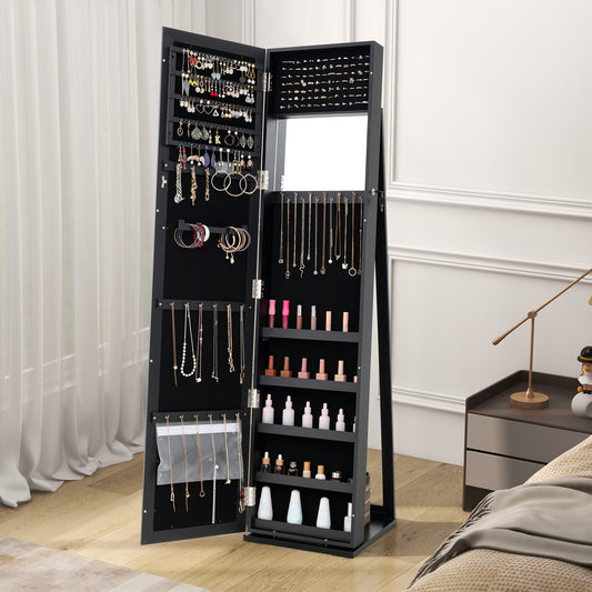 3-in-1 Mirrored Jewelry Armoire with Display Shelves-Black