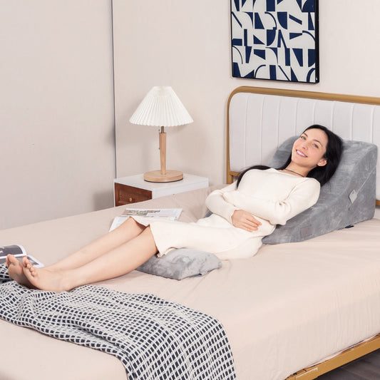 3 PCS Bed Wedge Pillow Set with Machine-washable Cover for Snoring-Grey