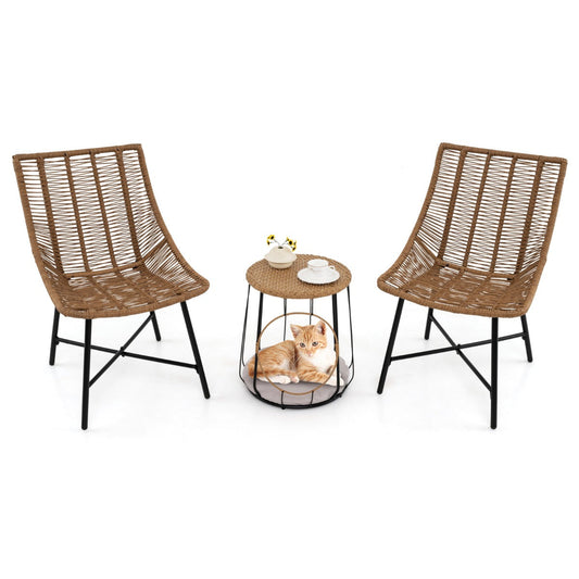 3 Piece Outdoor Furniture Set with Pet House-Light Brown