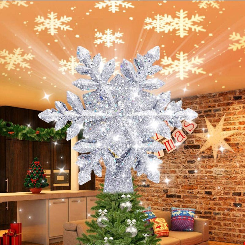 3D LED Christmas Tree Topper Star | Snowflake Projector | Glitter Silver & Gold | Rotating Light | Home Xmas Decoration | Michan Direct | Luxury Home Accessories | Heulog Glow