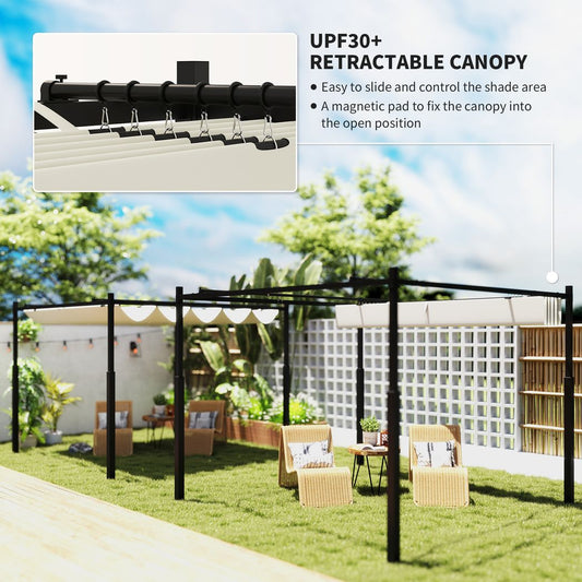 Outsunny 3 x 3(m) Pergola with Retractable Roof, 80mm Metal Column
