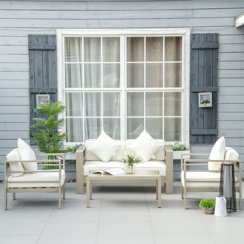 4 PCs Aluminium Garden Furniture Set w/ Thick Padded Cushion | Luxury Home Accessories | Heulog Glow