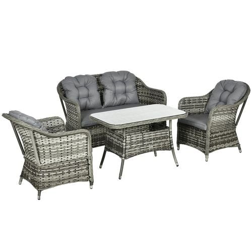 4 PCS Rattan Garden Furniture, Padded Conversation Sofa Set w/ Glass Top Table | Luxury Home Accessories | Heulog Glow
