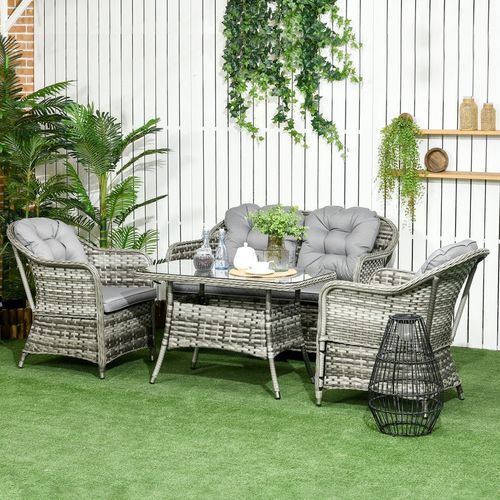 4 PCS Rattan Garden Furniture, Padded Conversation Sofa Set w/ Glass Top Table | Luxury Home Accessories | Heulog Glow