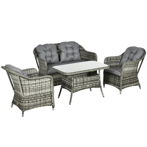 4 PCS Rattan Garden Furniture, Padded Conversation Sofa Set w/ Glass Top Table | Luxury Home Accessories | Heulog Glow