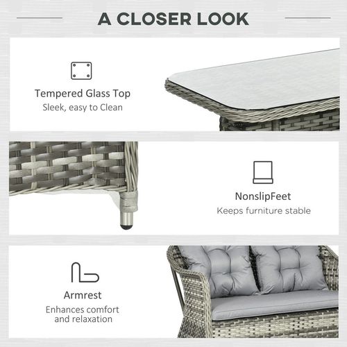 4 PCS Rattan Garden Furniture, Padded Conversation Sofa Set w/ Glass Top Table | Luxury Home Accessories | Heulog Glow