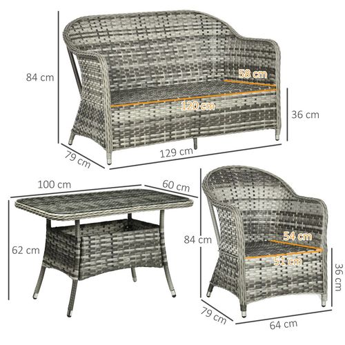 4 PCS Rattan Garden Furniture, Padded Conversation Sofa Set w/ Glass Top Table | Luxury Home Accessories | Heulog Glow