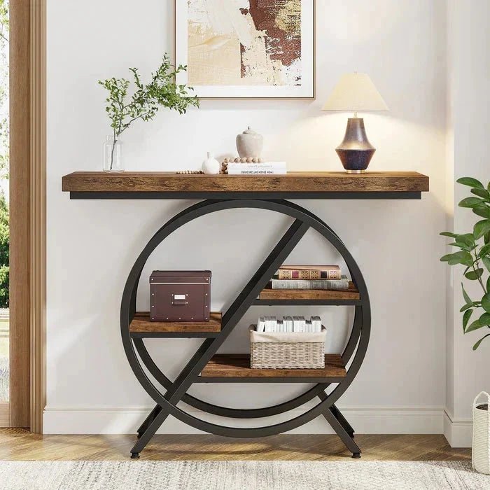 4-Tier Console Table, 100cm Entryway Table with Geometric Metal Frame | Luxury Home Accessories | Heulog Glow